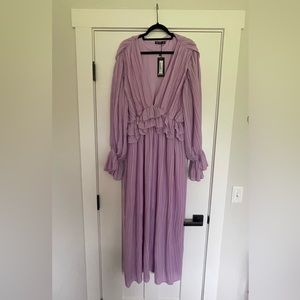 Nasty Gal Ruffle Plunging Pleated Maxi Dress